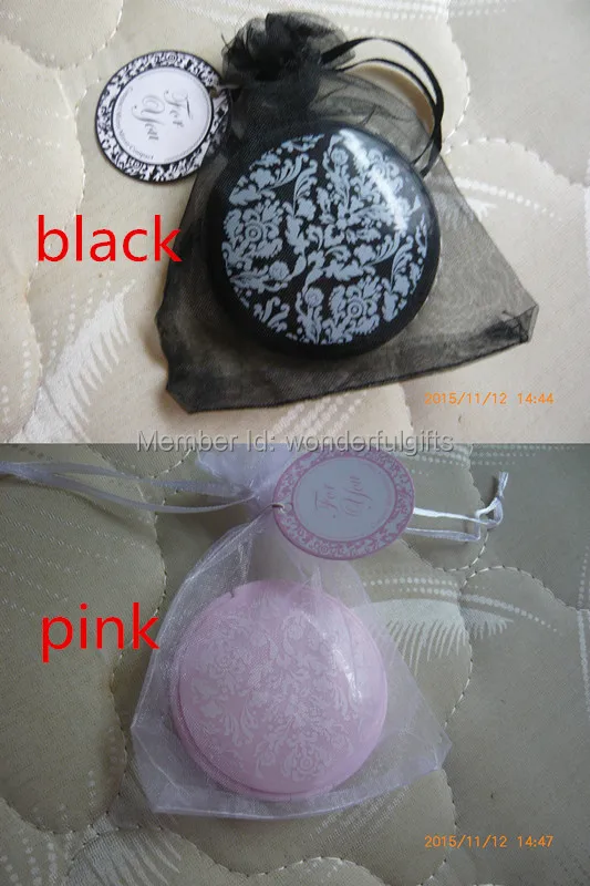 Free Shipping Damask Elegant Black & White Make up Mirror Compact Favors black pocket lady mirror Wedding Souvenir 100pcs/lot