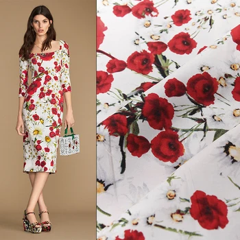 

New white chrysanthemum rose printing high-density cotton fabric diy craft cloth fabric