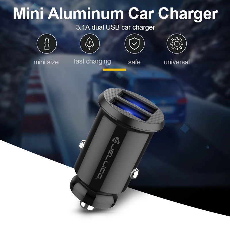 Jellico شاحن سيارة USB صغير للجوال هاتف لوحي GPS 3.1A شاحن سريع مع عرض الصمام المزدوج USB سيارة مهايئ شاحن الهاتف