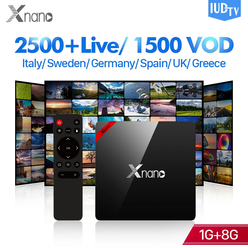 

Greece Sweden IPTV Spain Italy XNANO 1+8G Android TV Box Support BT 2.4GHz WIFI IP TV Full HD English Germany Nordic Europe IPTV