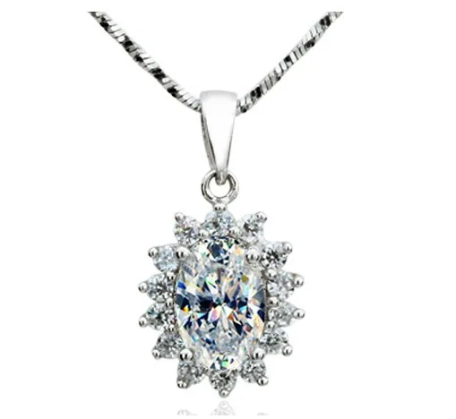 

Excellent Design Oval Shape 2CT Diamond Solid Sterling Silver Fine Women Wedding Pendant Necklace Last Forever Jewelry