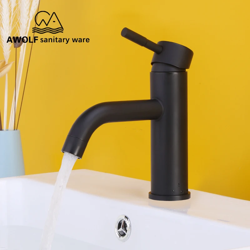 

Basin Faucet Bathroom Sink Faucet Stainless Steel Single Handle Single Hole Deck Mounted Matte Black Hot Cold Mixer Tap ML8016