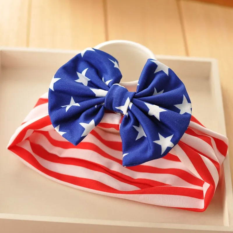 American Flag Cotton Turban Headbands for Women Star Stripes Bow