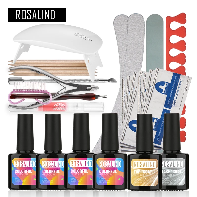 

ROSALIND UV Gel Nail Polish Set&Kits Nail Brush Buffer Gel Remover Cuticle Professional Nail Art Manicure Tools
