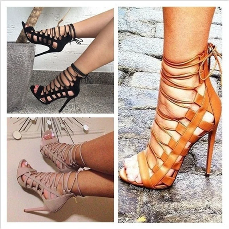 open toe lace up heels