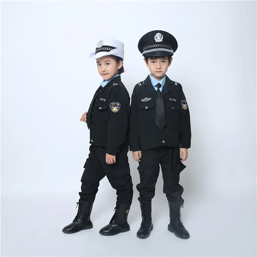 

Teenager Girls Police Officer Policewoman Cosplay Costumes Full Sleeve Cop Uniform with Cap Performance Role Play Clothing