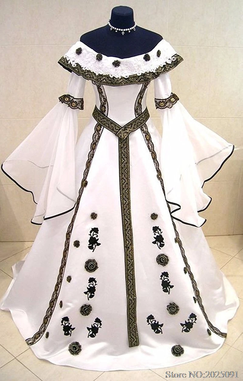 Новинка Дубай мусульманское белое средневековое свадебное платье с длинными расклешенными рукавами 3D цветок бальное платье свадебное платье Robe De Mariage
