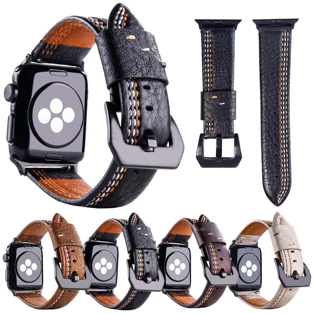 Комплект из трех строк Натуральная кожа ремешок для наручных часов Apple Watch 38/42/40/44