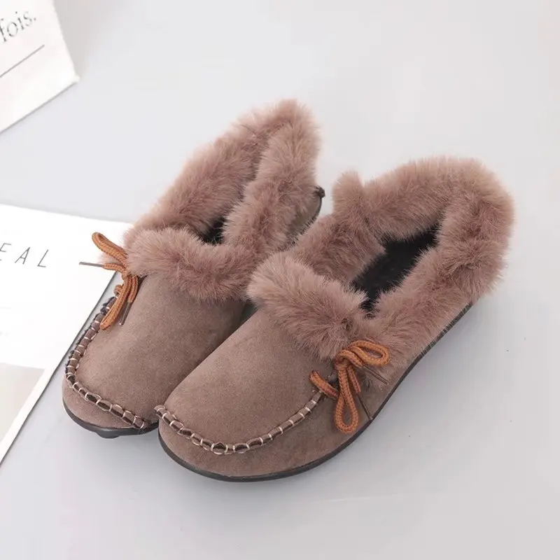 

2019 Winter New Fashion Women Fur Sneakers Flat Shoes Ladies Flat Heel Slip on Round Toe Comfort Snow Shoes Woman Warm Snow Boot