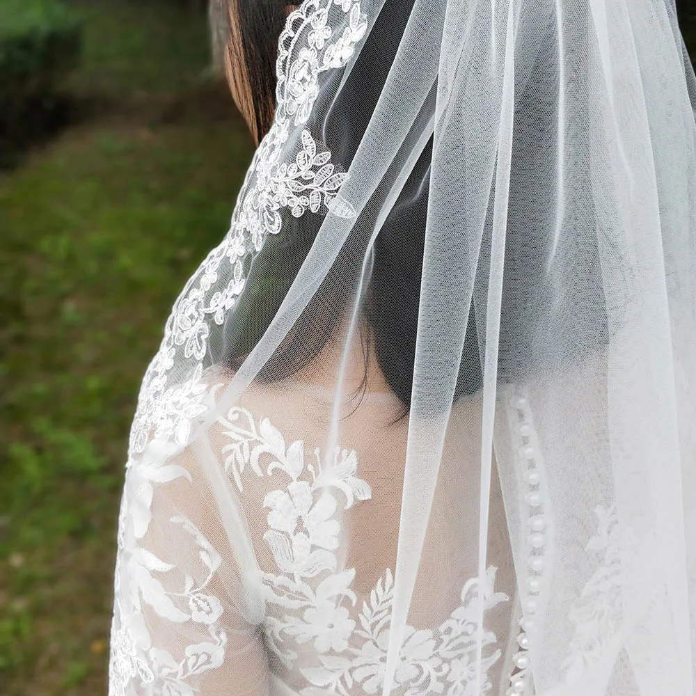 Bridal Veil One Layer Lace Appliques Edge Short Woodland Wedding Veils Comb New White Ivory