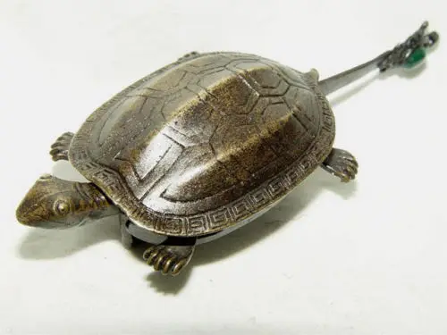 

Metal Crafts Asian Antiques Collection Rare chinese old style bronze Turtle lock and key statue