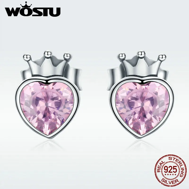 WOSTU,, 925 пробы, серебряная коронация для любви, корона, сердце, серьги-гвоздики для женщин, роскошное, хорошее ювелирное изделие, подарок для влюбленных, DXE174