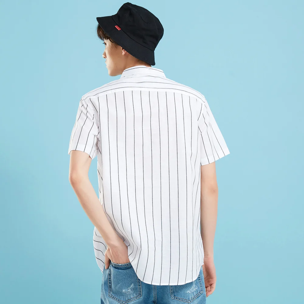 Kopen Metersbonwe Mannen Korte Mouw Katoen Linnen Voor Mannelijke 2019 Nieuwe Trend Zomer Gestreepte Casual Shirt Рубашка Мужская