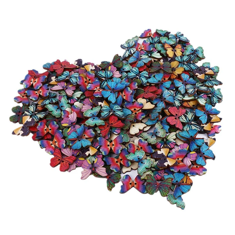 

200Pcs Mixed Bulk Butterfly Phantom Wooden Sewing Buttons Scrapbooking