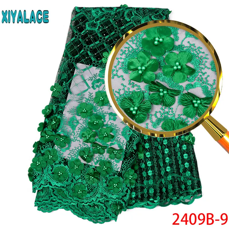 

Hot sale African Lace Fabric 2019 Tulle Lace Fabric With Beads High Quality African Nigerian Women For 5yards PGC2409B-1