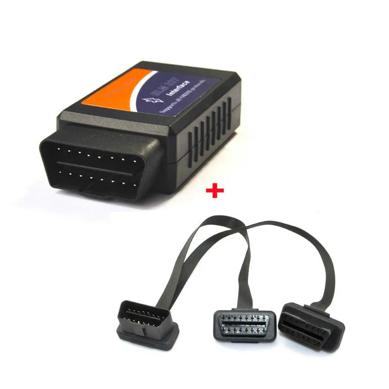 

ELM327 Bluetooth Plus OBD2 Adapter Cable Save Pack of ELM327 V2.1 Code Reader and OBD2 16pin Extension Cord Car Diagnostic Tool
