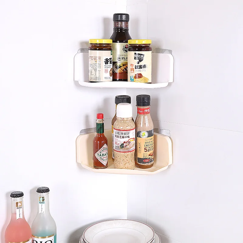 Plastic Suction Cup Shower Shelf Bathroom Kitchen Corner Storage Rack Organizer