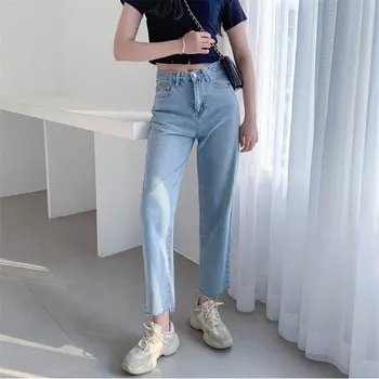 

HziriP Hot Jeans Women 2019 New Arrival Female High Waist Solid High Quality Loose Light Washed Denim Ankle-Length Trousers