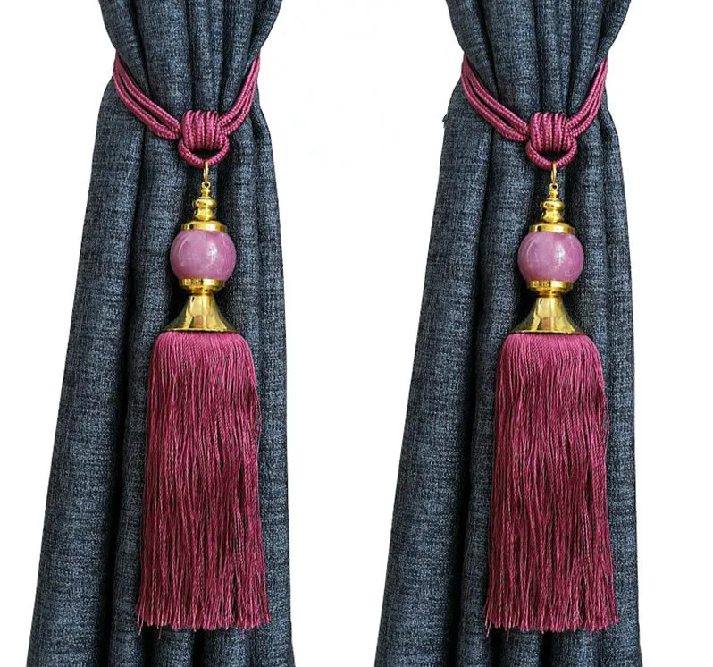 2Pcs Curtain Tassel Fringe Tie Backs Hanging Belt Ball Ropes Curtain Holdback Buckles Clasp Clips Curtain Accessories
