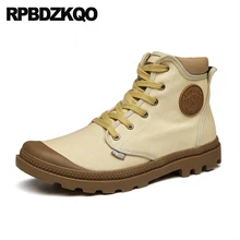 Открытый пинетки высокие Нескользящие плоской подошве прочные кроссовки повседневные джинсовые мужские ботинки милитари, холщовая ткань тренер сапоги большие размеры армейские