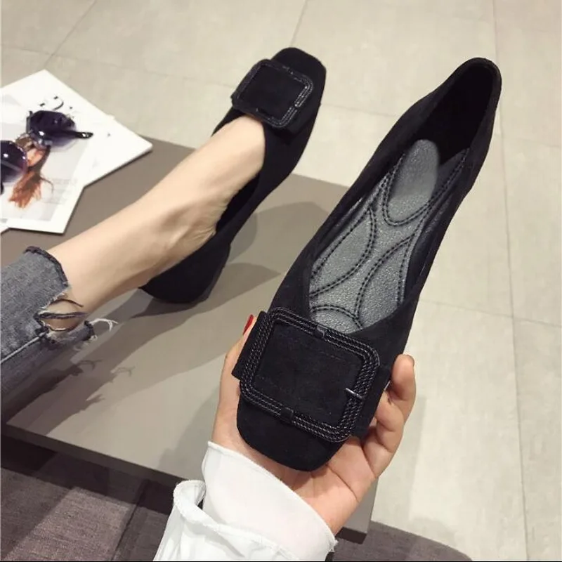 Spring Summer Women Shoes buckle Flats square head Slip on Shoes Woman Loafers Ballet Flat Ladies Shoes zapatos mujer size 31-44 afbeelding