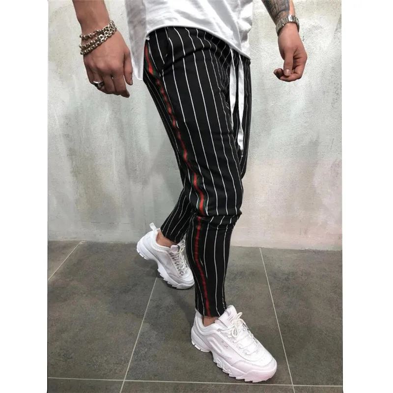 Harlan pants autumn new European and American style men's slim personality casual pants sports stripes design jogging trousers