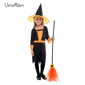 

Umorden Halloween Purim Carnival Orange Black Beauty Witch Girl Costume Cosplay Party Masquerade Fantasia Dress