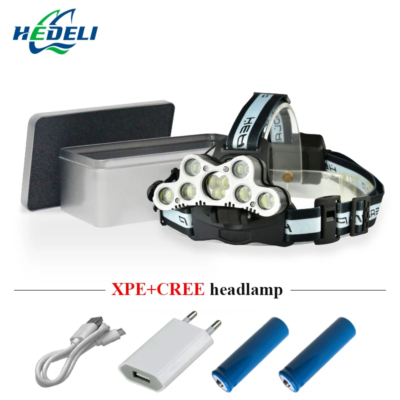 

Cree XML T6 High-power Headlamp super bright 9LED USB charge waterproof lantern Headlights 6 mode 18650 rechargeable battery