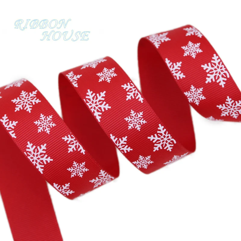 5 м/лот) "(25 мм) красная печать белая Снежинка Корсажная Лента подарочные рождественские ленты