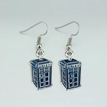 1 par de pendientes colgantes Vintage para cabina de teléfono caja de policía Tardis pendientes colgantes para mujeres y niñas joyería de Serie de películas novedosa moda india