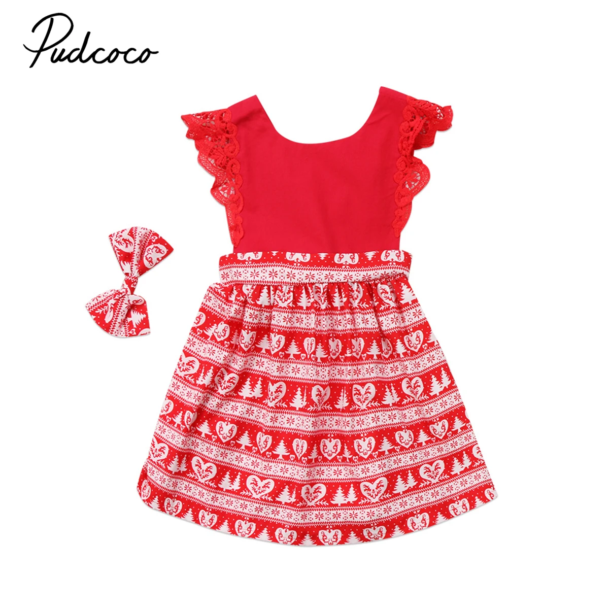 

Helen115 Christmas Kids baby girl clothes Lace Sleeveless Bodysuit Dresses+Headband 0-24M 1-6Years