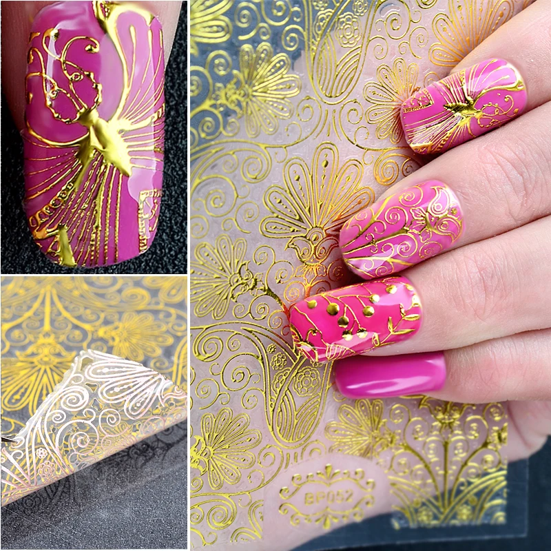 

1 Sheet 3d Gold Metalic Nail Stickers Self-adhesive Sticker Nail Art Decorations DIY Flower Designs Decals Manicure Accessories