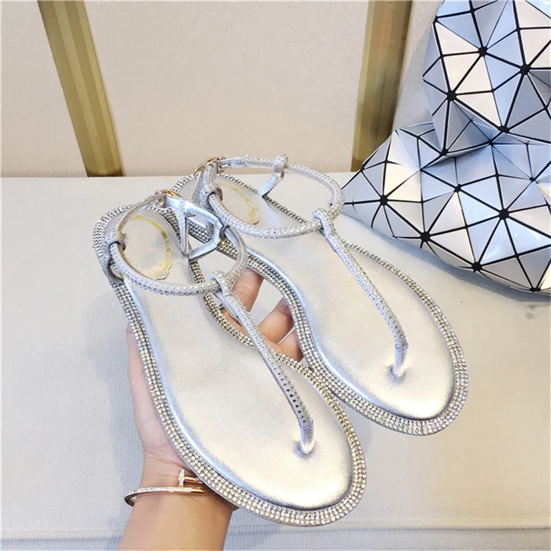 Sale Luxury Crystal Women Shoes Sandals Summer Flip Flops Flats Fashion Cross Strap Flat Sandals Gladiator Shoes 4