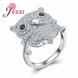 JEXXI новые модные серебро 925 пробы Для женщин Сова Дизайн кольца животных украшения для дамы Заполненные-циркония Кристалл Вечерние палец