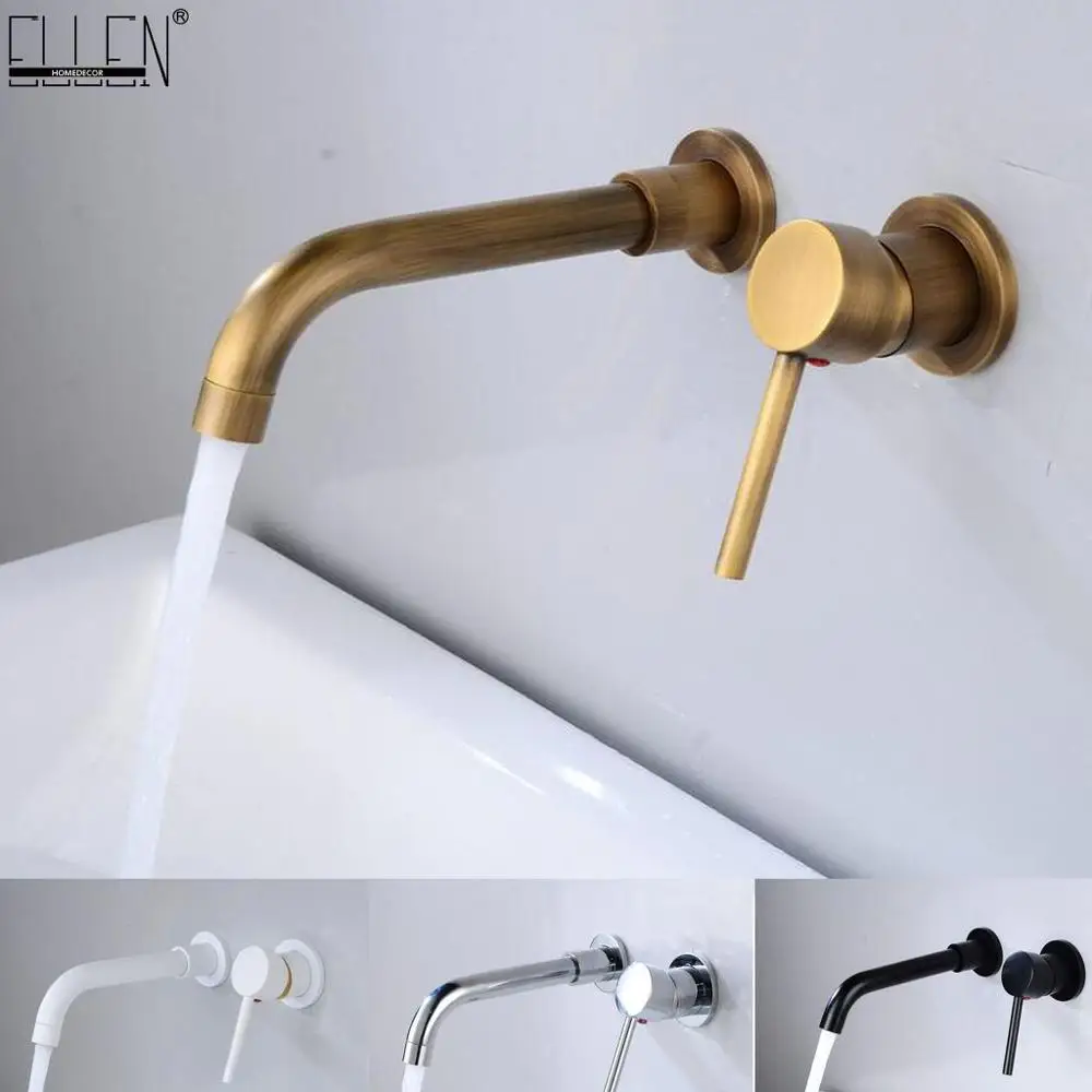  Modern Brass Wall Mounted Bathroom Basin Faucet Wall Sink Swivel Spout Bath Mixer Tap Crane Antique