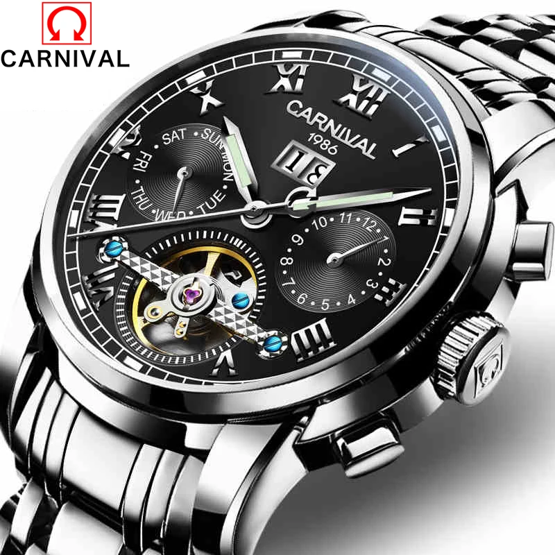 

Relogio Men's Bracelet Watch Automatic Mechanical Watches Gift New Style Tourbillon Watch Full Steel Color Clock Alarm Masculino