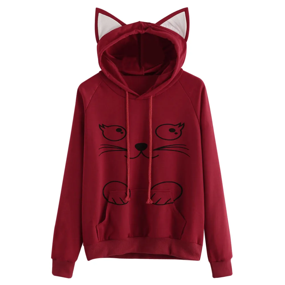 USPS Womens Hooded Sweater Coat Cat Long Sleeve Hoodie Sweatshirt