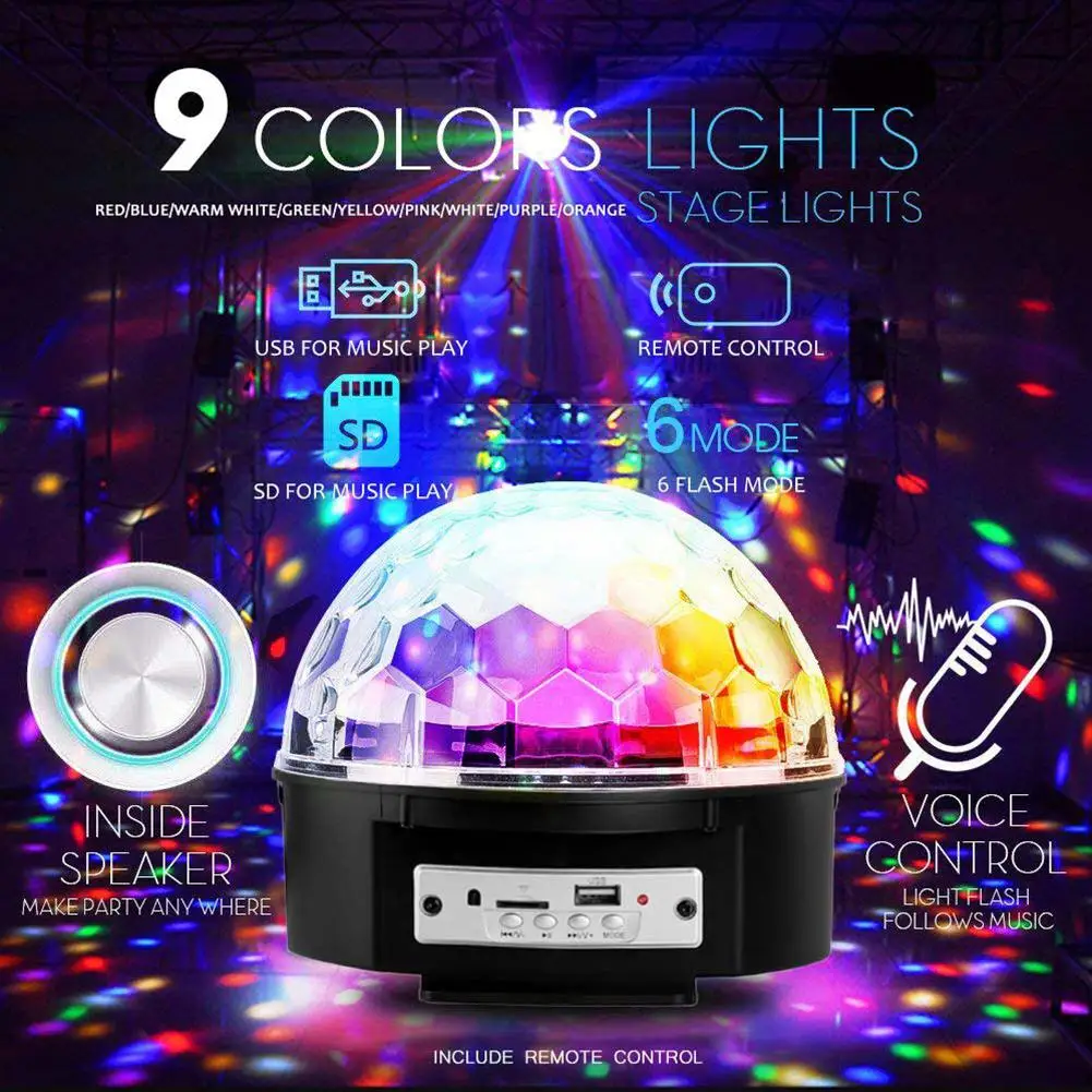 Bluetooth Звуковая активация 9 видов цветов LED Музыка кристалл магический шар