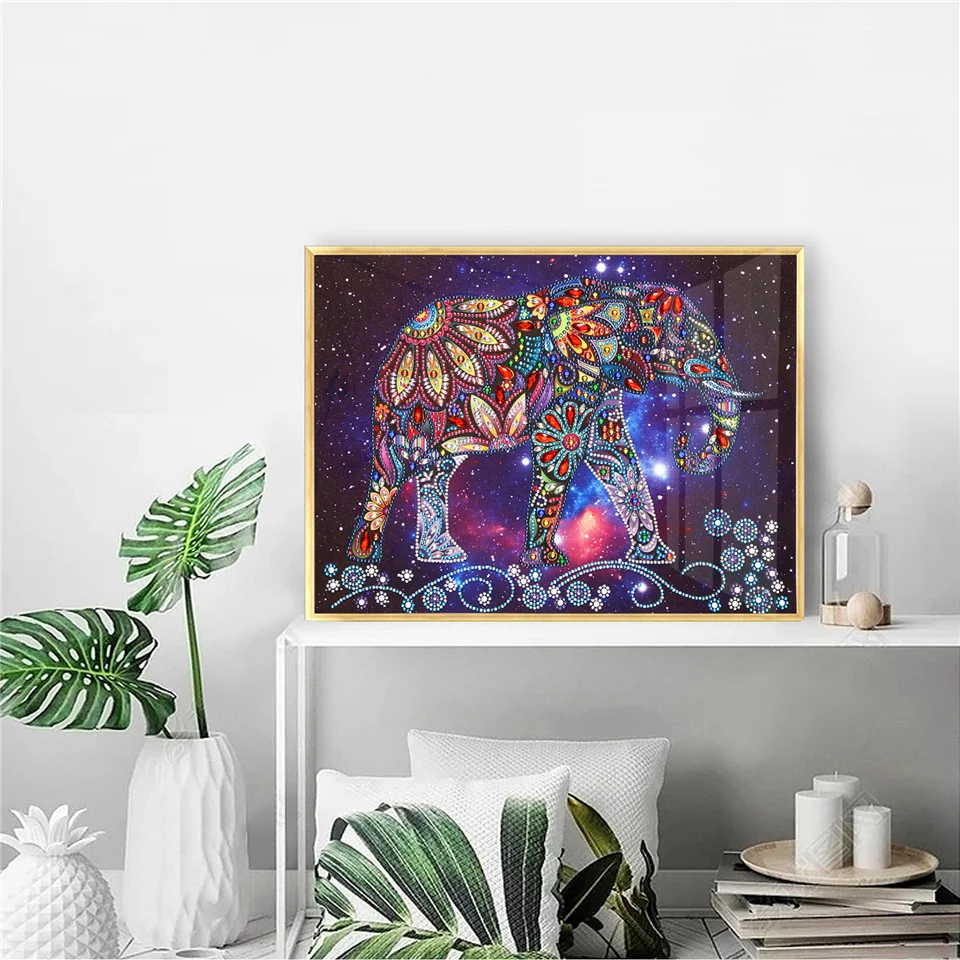 AZQSD Алмазная картина слон звездное небо специальная форма частичная настенная живопись DIY Алмазная вышивка животное домашний декор круглая дрель
