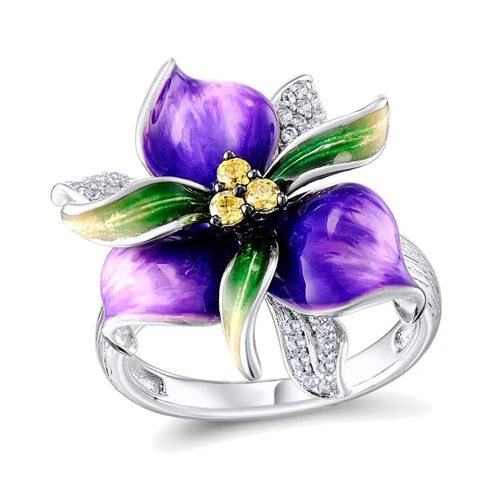 

Purple Flower Rhinestone Inlaid Women Finger Ring Wedding Party Fashion Jewelry Gift