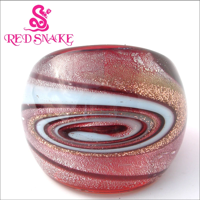 

RED SNAKE Fashion Ring Handmade Silver foil with white Cosmic Nebula design Murano Glass Rings