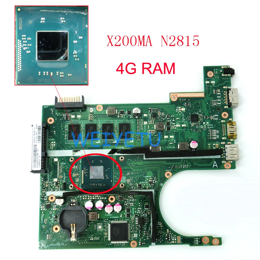 

X200MA With N2815 CPU Onboard 4GB RAM Memory Motherboard For ASUS X200 X200M X200MA Laptop Mainboard Rev 2.1/Rev 2.0
