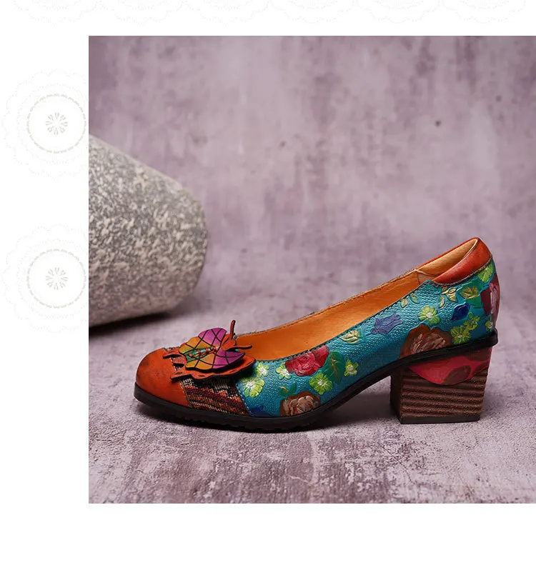 GKTINOO/оригинальная Весенняя Новая женская обувь на толстом каблуке обувь ручной работы из натуральной кожи в национальном стиле с круглым носком и цветочным узором Размеры 41-42