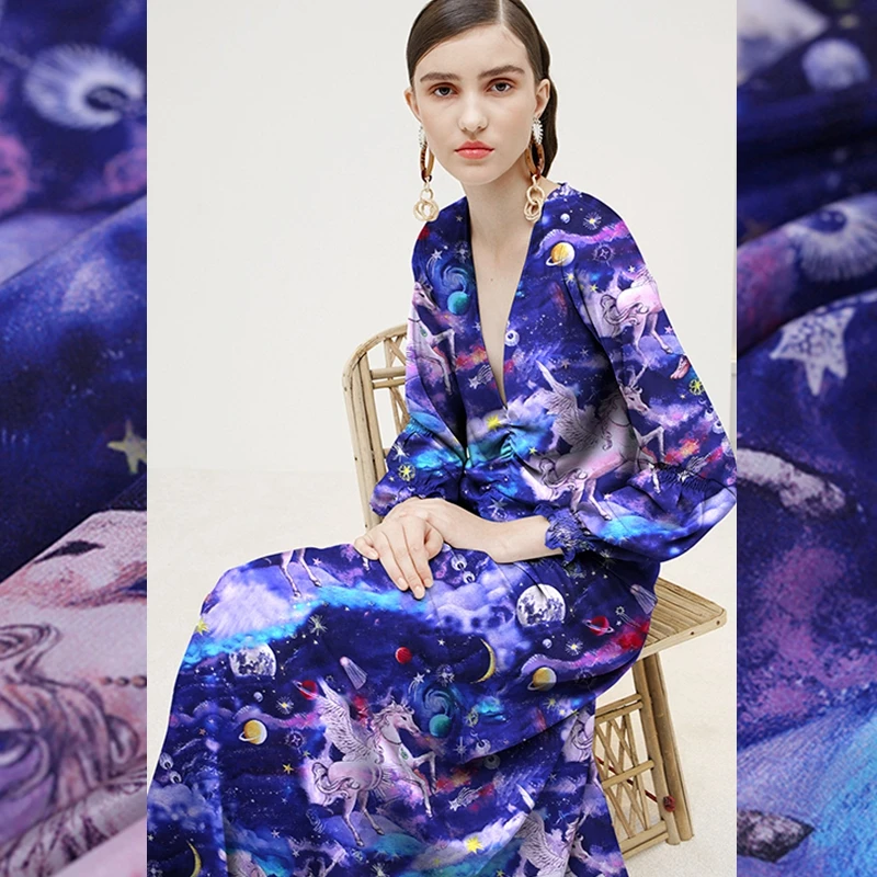 

The dream sky natural Crepe DE chine silk fabric for summer dress telas por metros patchwork tecido tissu au metre vestidos DIY
