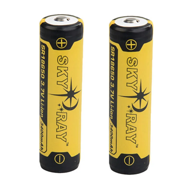 

SKY RAY SR18650 3.7V 3400mAh Li-ion Rechargeable Battery with Protected PCB Power Source for LED Flashlight (1 Pair)