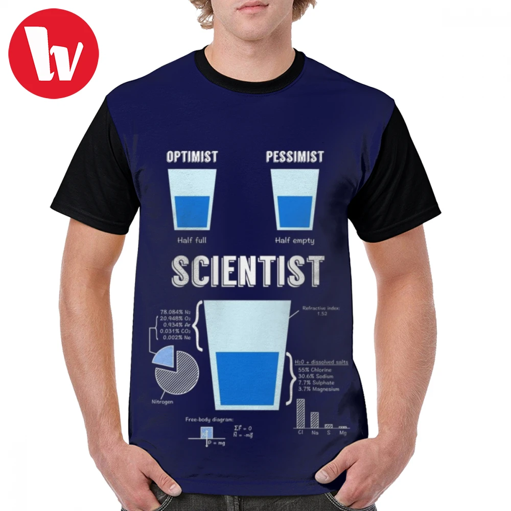 

Pun T Shirt Optimist Pessimist SCIENTIST T-Shirt Plus size Man Graphic Tee Shirt Polyester Cute Classic Graphic Tshirt