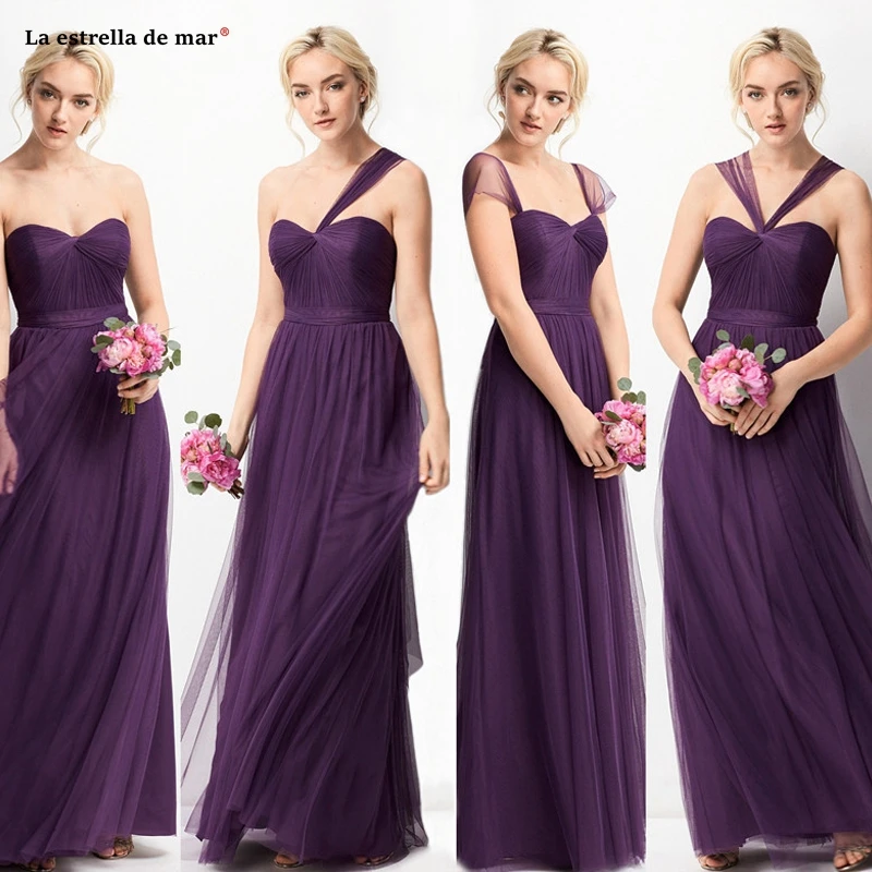 Vestido para una boda2019 Новое сексуальное платье из тюля с v-образным вырезом фиолетовое платье подружки невесты в пол свадебное платье для гостей