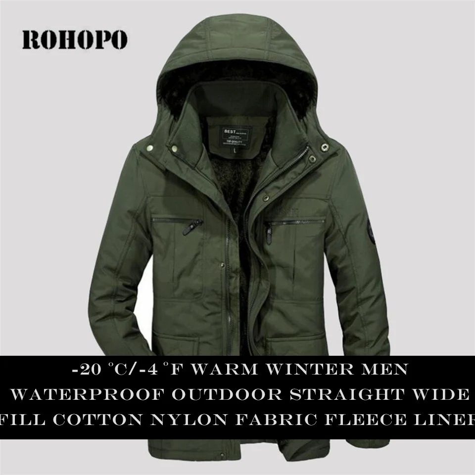 

ROHOPO Men Parkas Warm Winter Waterproof Fleece Liner Casual Parka Man Straight Thickness Winter Jacket Coat Army Leisure Coats