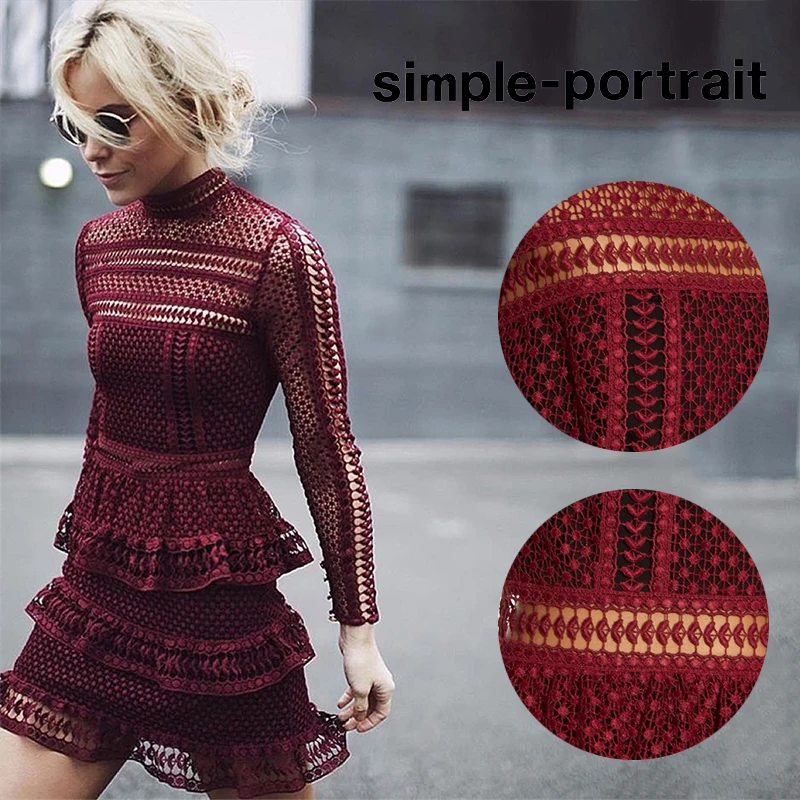 

High-end Custom Similar self portrait Dress 2019 Spring Summer Runway Dress Women's Luxury Brand Long Sleeve Lace Ruffles Dress
