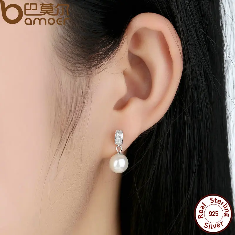 Drop Earrings Fine Jewelry Female Drop Earrings with Pearls Earrings 925 Sterling Silver Jewelry Mother’s Day Gift SCE006